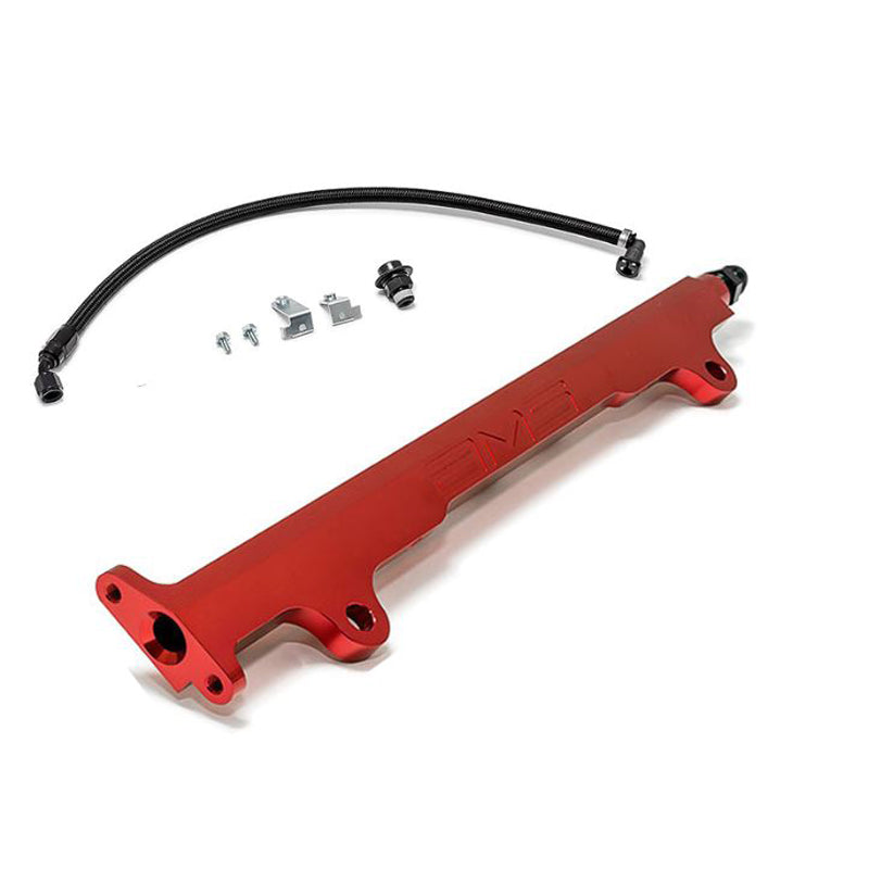 AMS Performance 08-15 Mitsubishi EVO X CNC Machined Aluminum Fuel Rail w/Pulsation Dampener - Red (AMS.04.07.0006-1)