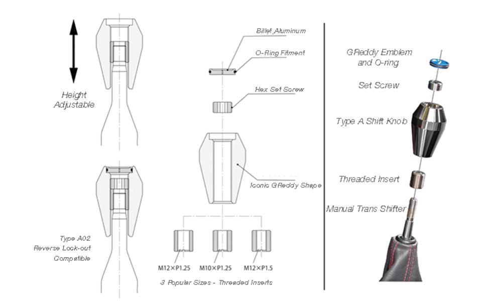 Greddy Shift Knob A02 - Low Type w/ Reverse Lockout Lever