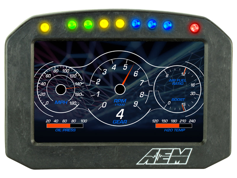 Pantalla de tablero digital AEM CD-5G empotrada en carbono con GPS interno de 20 Hz y antena (30-5602F)