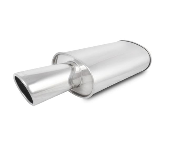 Vibrant StreetPower Turbo Oval Muffler with 4in Round Tip Angle Cut Rolled Edge - 3in inlet I.D.