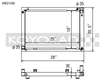 Koyo 03-06 Nissan 350Z VQ35DE (MT) Radiador de flujo cruzado (VH021568)