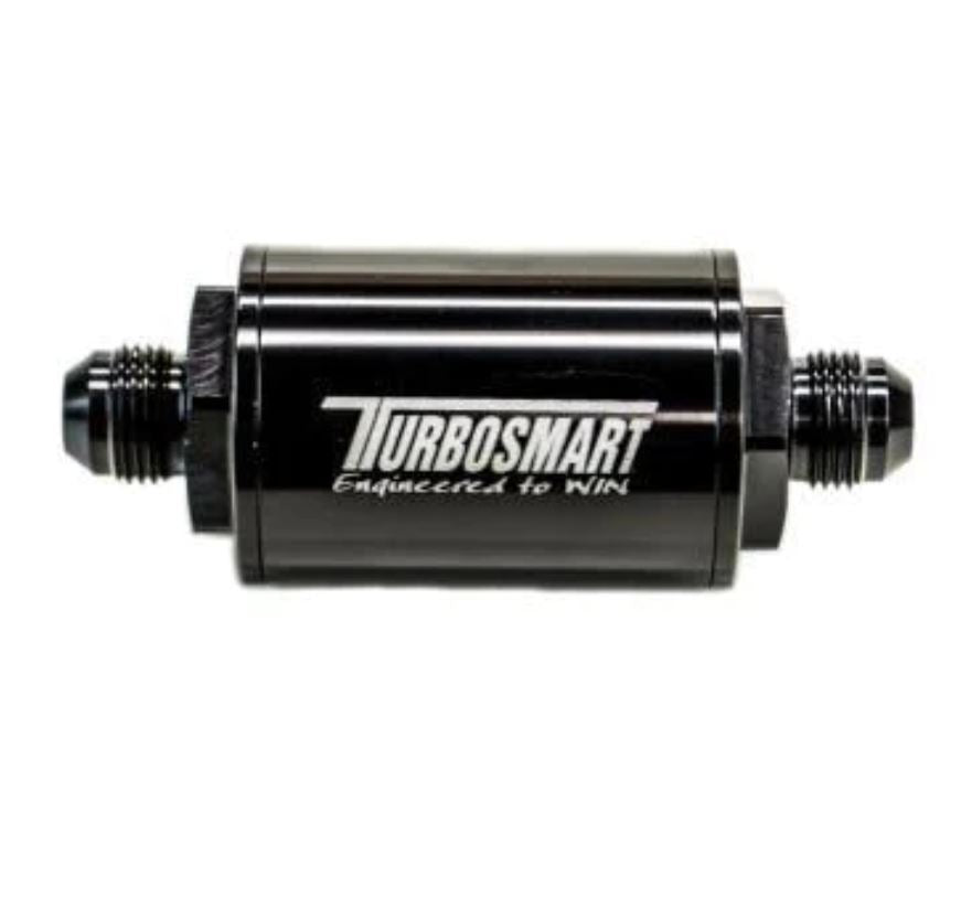 Turbosmart FPR Billet Filtro de combustible en línea 1.75 pulgadas OD 3.825 pulgadas Longitud AN-8 Entrada macho - Negro (TS-0402-1131)