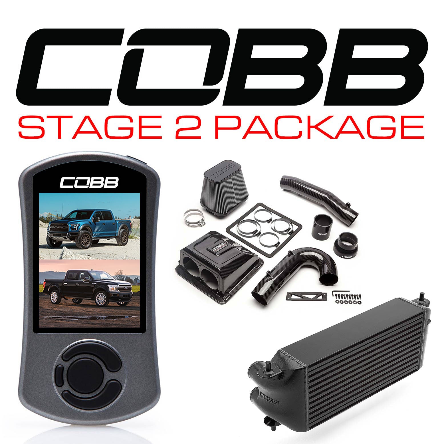 Cobb Ford F-150 Ecoboost Raptor/Ltd. Stage 2 Redline CF Pwr Pkg - Negro (Ubicación de fábrica I/C) (FOR0050S20BK-RED)