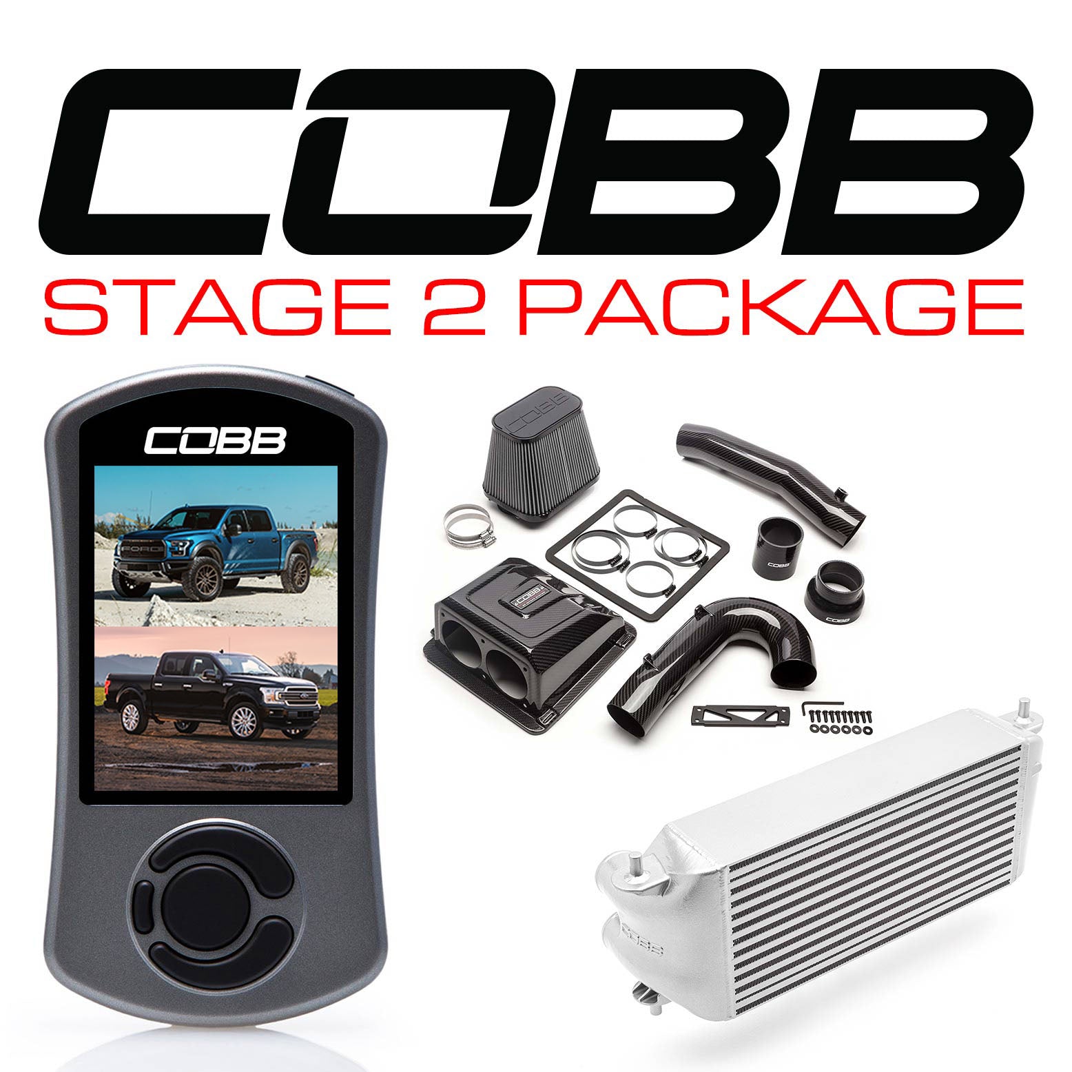 Cobb 17-20 Ford F-150 Ecoboost Raptor/Ltd. Paquete de energía Stage 2 Redline CF - Plata (Ubicación de fábrica I/C) (FOR0050S20SL-RED)