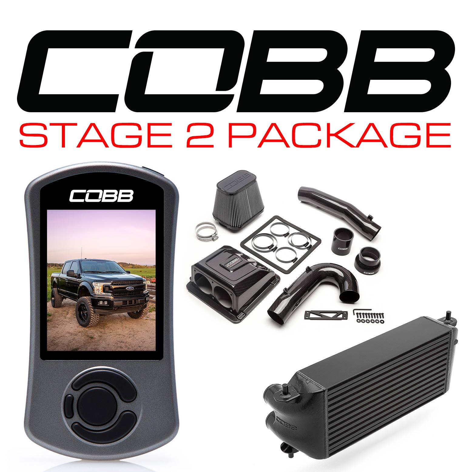 Cobb 2020 Ford F-150 Ecoboost 3.5L Etapa 2 Redline CF Pwr Pkg - Negro (Ubicación de fábrica I/C) (FOR0070S20BK-RED)