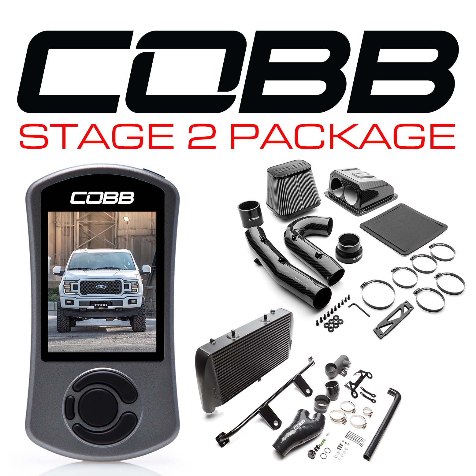 Cobb 18-20 Ford F-150 2.7L Etapa 2 Redline CF Paquete de potencia - Negro (FOR0080020BK-RED)