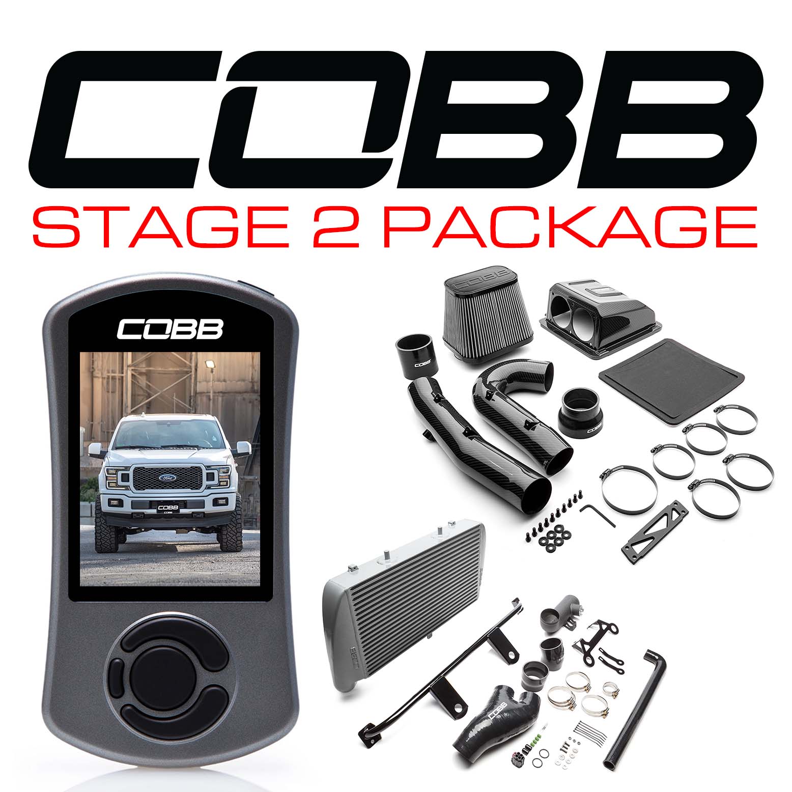 Cobb 18-20 Ford F-150 2.7L Stage 2 Redline CF Power Package - Silver (FOR0080020SL-RED)