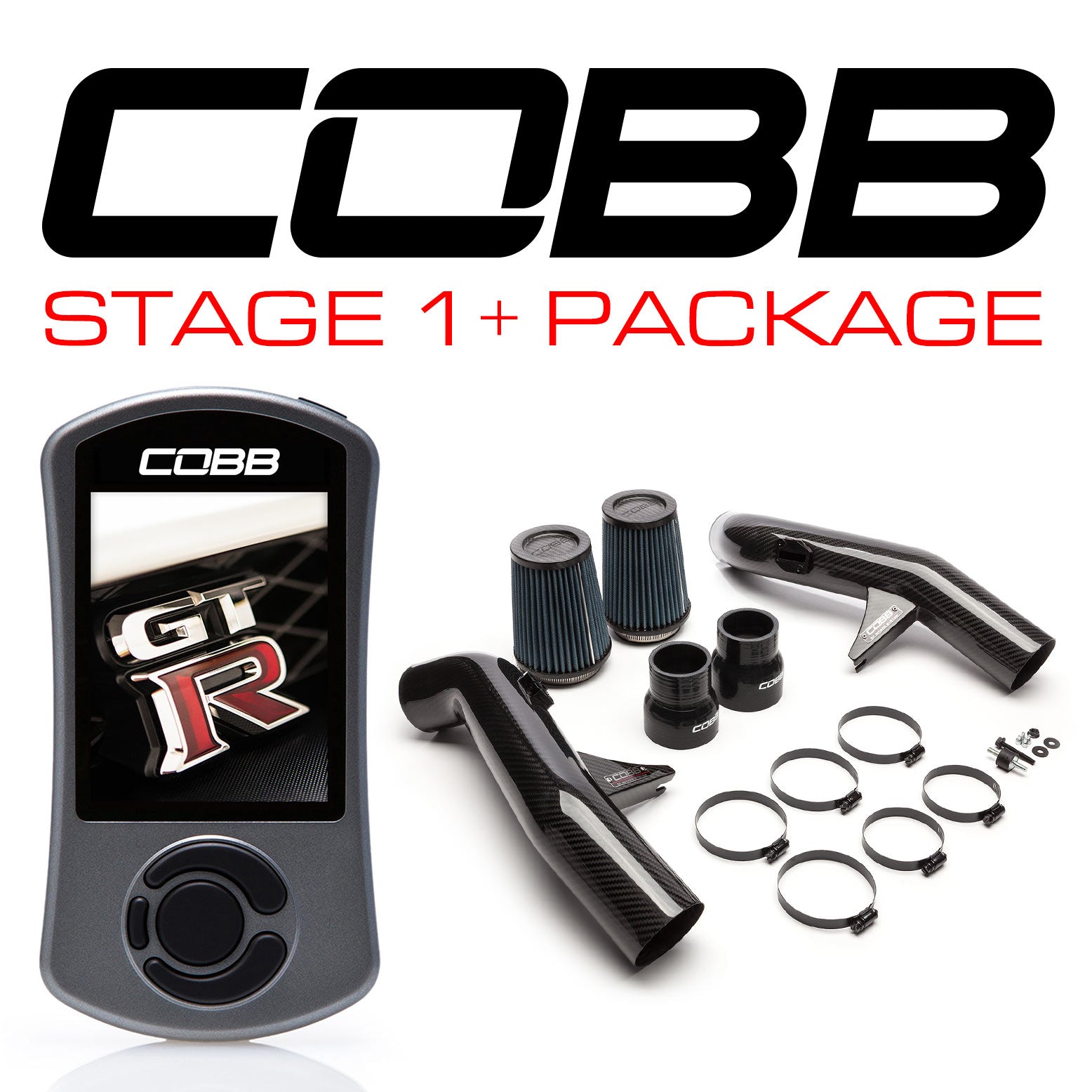 Cobb 08-14 Nissan GT-R Stage 1+ Paquete de potencia de fibra de carbono (NIS-006) con TCM intermitente (NIS006011PCF)