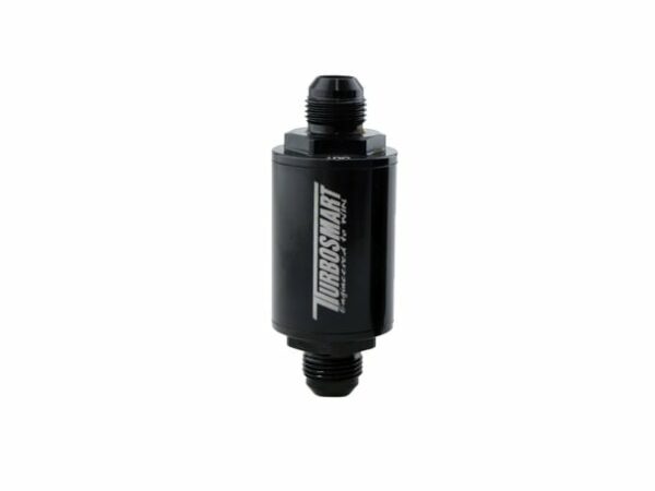 Turbosmart FPR Billet Filtro de combustible en línea 1.75 pulgadas OD 3.825 pulgadas Longitud AN-10 Entrada macho - Negro (TS-0402-1132)