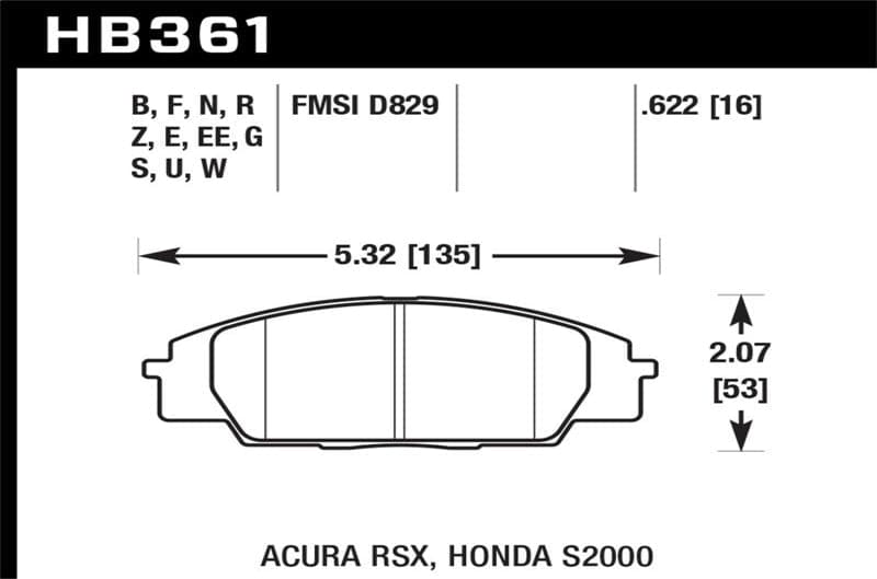 Pastillas de freno delanteras Hawk DTC-70 Race para Acura RSX 02-06 | 06-11 Honda Si | 00-09 S2000 (HB361U.622) 