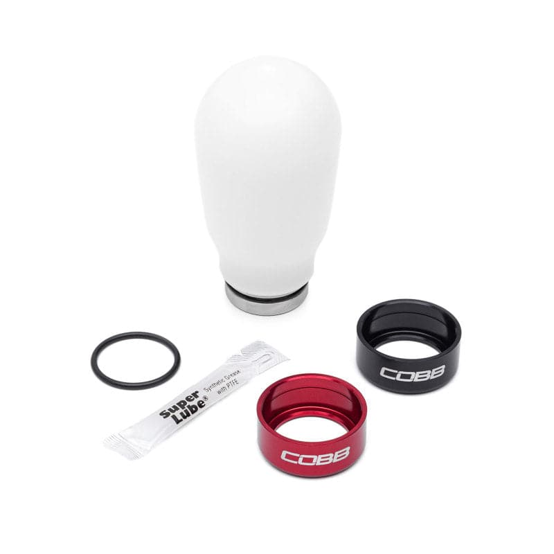 Cobb Subaru's 6-Speed Tall Weighted COBB Knob - White (Incl. Both Red + Blk Collars) (213370-W)