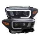 ANZO 2016-2021 Toyota Tacoma Projector Headlights w/ Plank Style Switchback Black w/ Amber