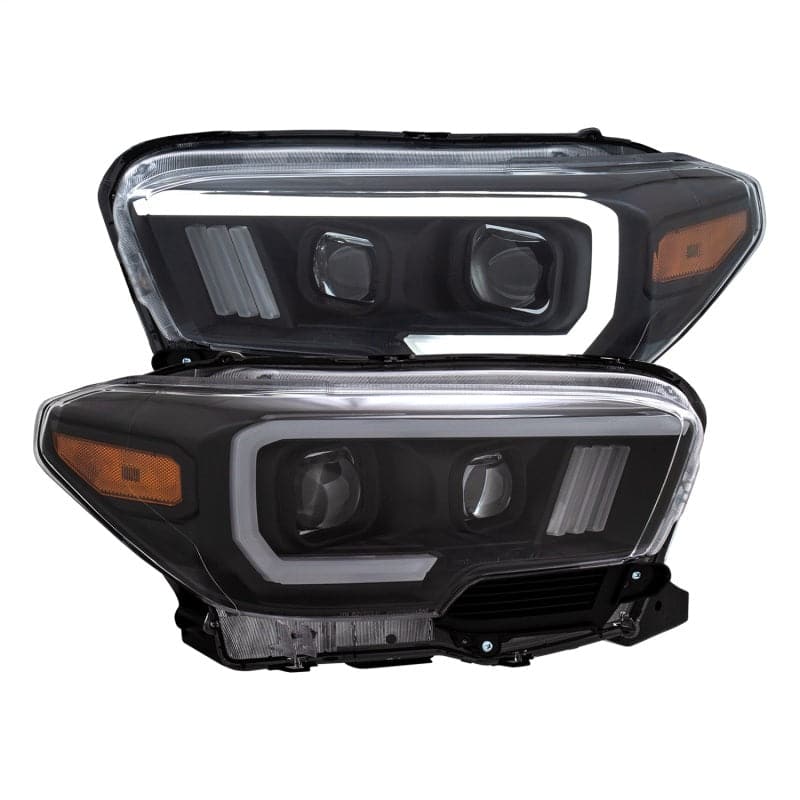 ANZO 2016-2021 Toyota Tacoma Projector Headlights w/ Plank Style Switchback Black w/ Amber w/ DRL