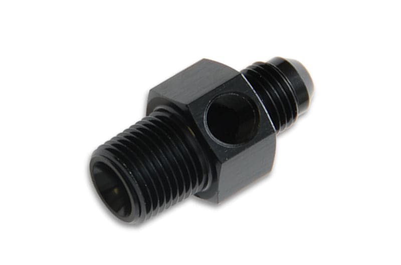 Vibrant Male AN Flare to Male NPT Union Adapter with 1/8" NPT Port; Size: -6AN; 3/8" Male