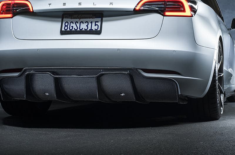 Vorsteiner Volta Aero Rear Diffuser Carbon Fiber PP 2X2 Glossy | 2017+ Tesla Model 3 (vorTEV1055)