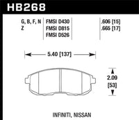 Hawk 03-04 G35/03-05 G35X/ 02-05 350z w/o Brembo HP+ Street Front Brake Pads (HB268N.665)