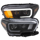 ANZO 2016-2021 Toyota Tacoma Projector Headlights w/ Plank Style Design Black/Amber w/ DRL