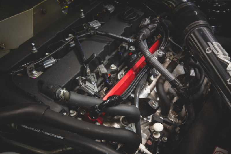 AMS Performance 08-15 Mitsubishi EVO X CNC Machined Aluminum Fuel Rail w/Pulsation Dampener - Red (AMS.04.07.0006-1)