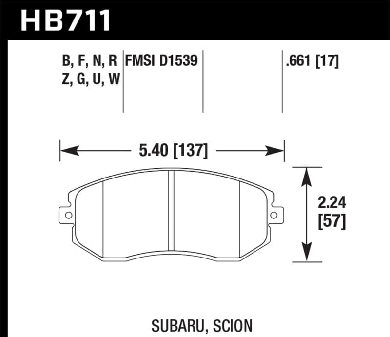 Hawk 13-15 Subaru BRZ / 13-16 Scion FR-S Perf. Pastillas de freno de calle delanteras de cerámica (HB711Z.661)