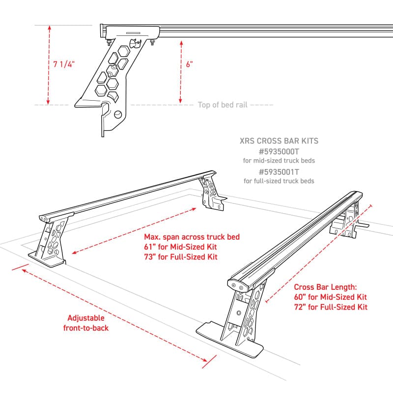 Go Rhino Cubierta Tonneau con Ranura en T Barras Cruzadas XRS de 6" Estante para Cama