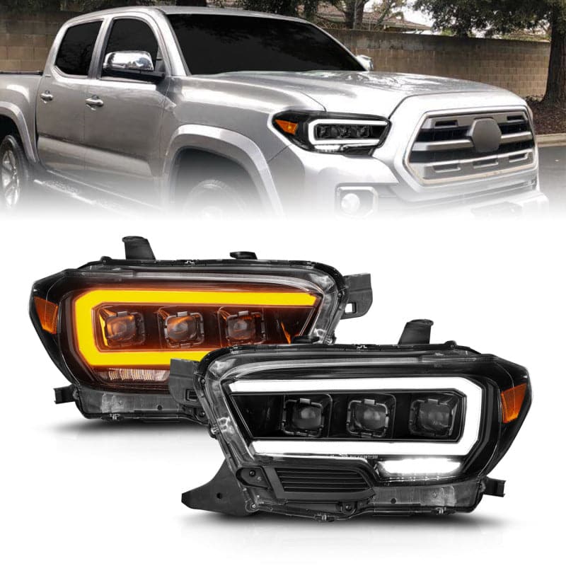 ANZO 16-22 Toyota Tacoma SR/SR5 SOLAMENTE Faros delanteros LED completos con barra de luces secuencial. Negro con luz de iniciación (111562)