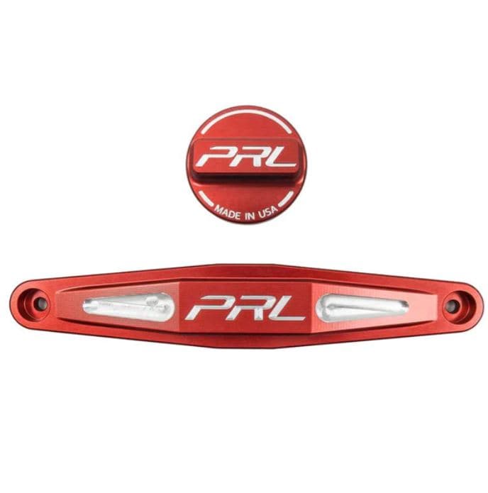 PRL Motorsports Billet Battery Tie Down Honda Battery Group Tamaño: 51R y tapa de aceite Combo - V2 (PRL-HC10-DRESS-KIT-V2-RED)