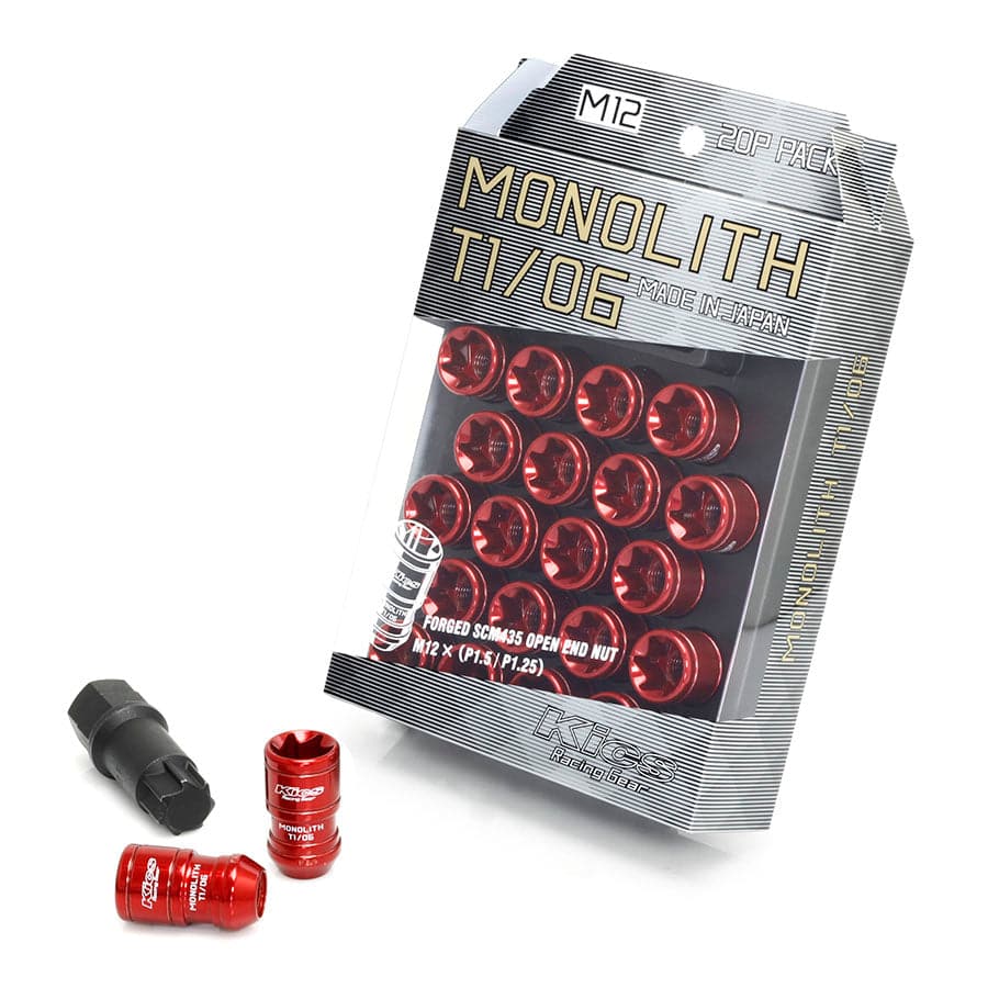 Project Kics Monolith T1/07 Lug Nut Set Red 14x1.5 | 2017+ Civic Type R (WMN04R)