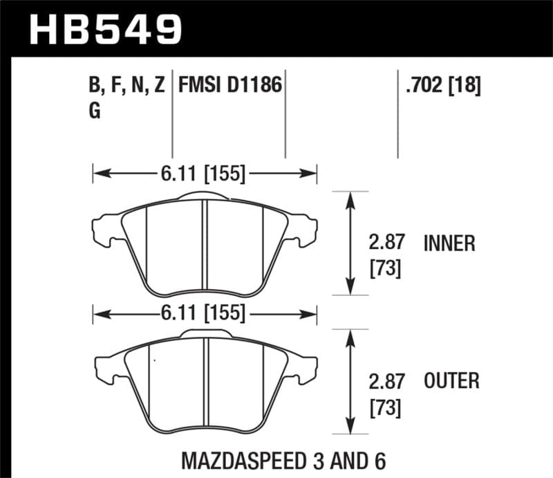 Hawk 07-11 Mazdaspeed3 / 06-11 Mazdaspeed6 / 05-09 Volvo V50 DTC-60 Pastillas de freno delanteras