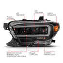 ANZO 16+ Toyota Tacoma LED Projector Headlights w/ Light Bar Sequential Black Housing w/Initiation