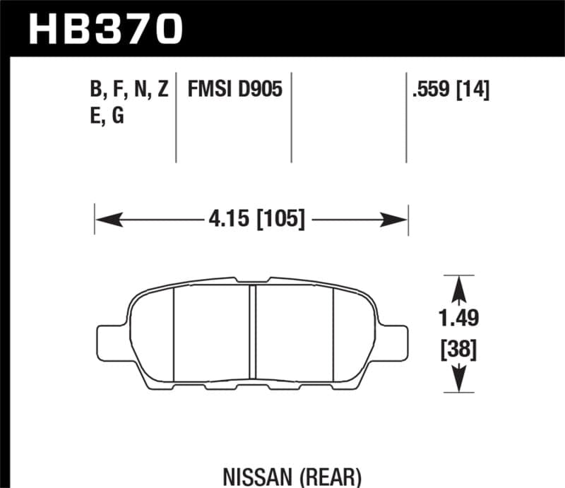 Hawk 03-07 350z / G35 / G35X sin pastillas de freno traseras Brembo HPS Street (HB370F.559)