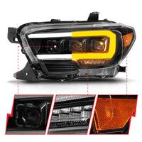 ANZO 16+ Toyota Tacoma LED Projector Headlights w/ Light Bar Sequential Black Housing w/Initiation