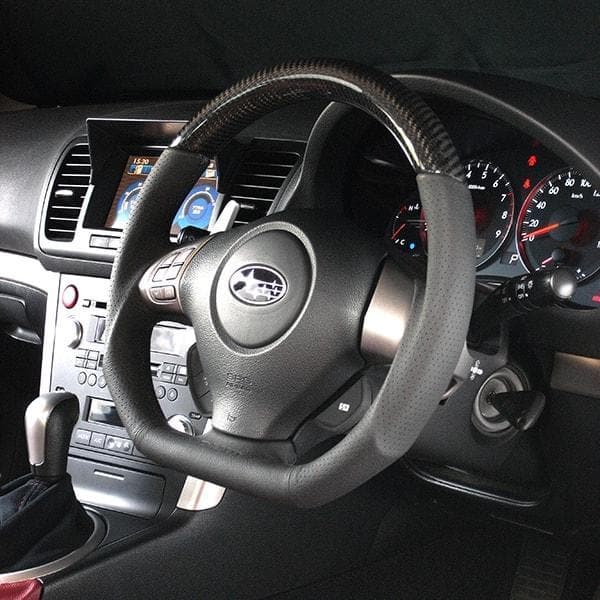 DAMD D-Shape Carbon Steering Wheel (Black Stitching) - 08-14 Impreza WRX / STI, 08-09 Legacy / Outback, and 09-13 Forester