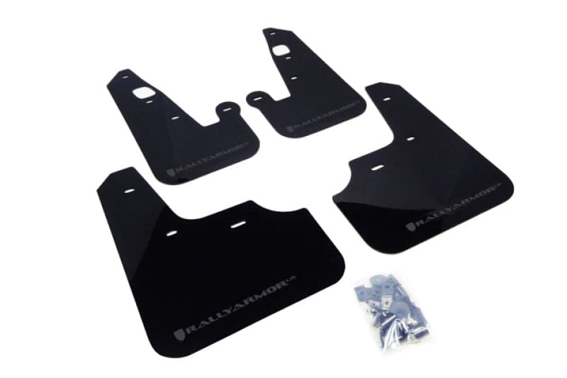 Rally Armor 2007+ Mitsubishi Lancer (no se adapta a Sportback) UR Black Mud Flap con logotipo gris (MF8-UR-BLK/GRY)