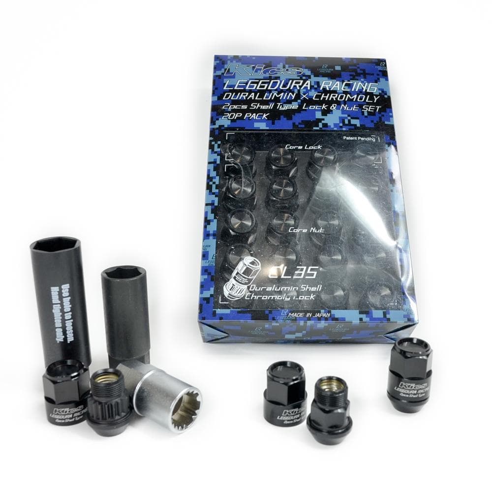 Kics Leggdura Racing Shell 2-Piece 35mm Lugnuts and Locks - Black - 12x1.50