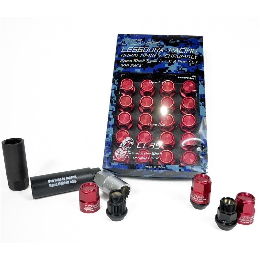 Kics Leggdura Racing Shell 2-Piece 35mm Lugnuts and Locks - Red - 12x1.25