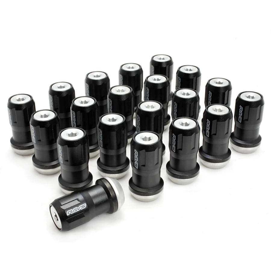 Rays Black 14x1.50 Formula FN-II Lug Nut Set 20 Special Lugs w. Silver Cap